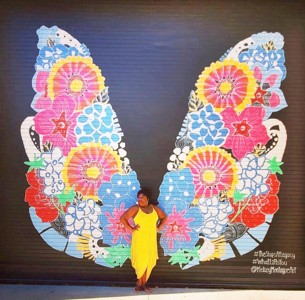 Butterfly mural at Shops of Legacy in Plano Texas - Plano Family Photographer 