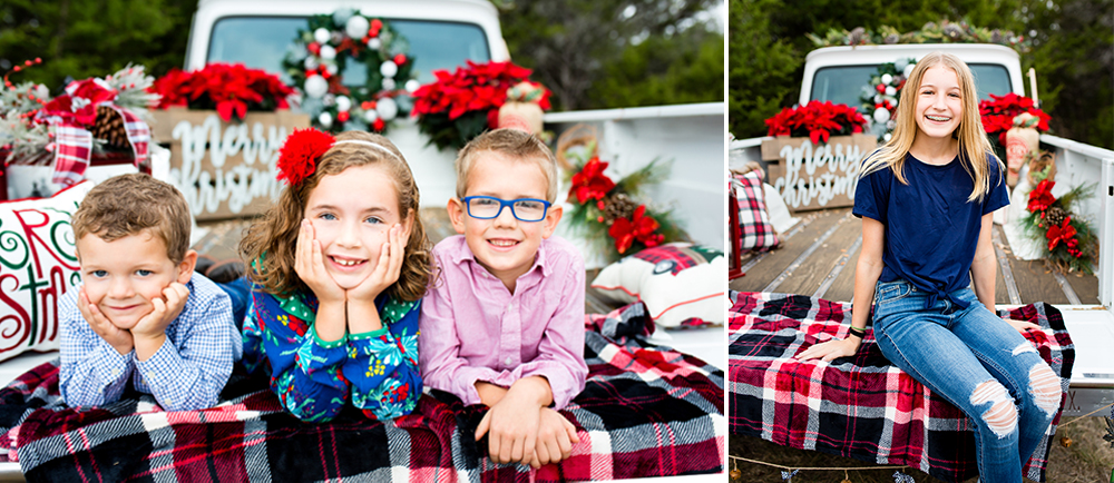 Vintage truck with Christmas set for family photos