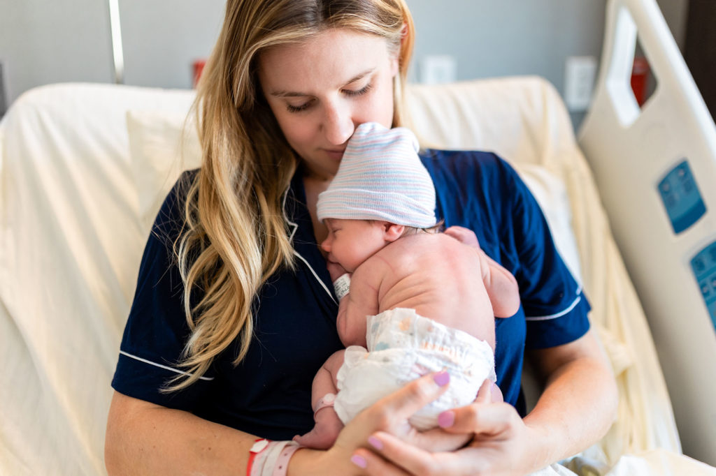Frisco Newborn Hospital Photographer with Mom and Baby